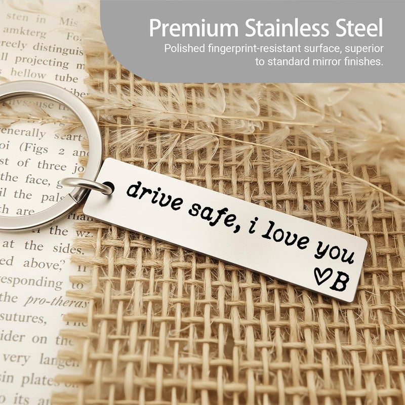 ZEARPT Valentine’s Day Gift for Boyfriend, Personalized Initial Drive Safe I Love You Keychain, Stainless Steel Key Ring for Him Husband Son, Couples Car Accessory, Gift-Ready Box - Image 3